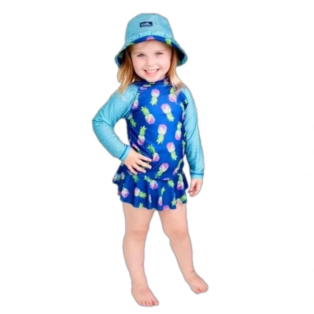 UV Skinz Girls Swimwear Rash guard Pineapple Hat Toddler Set Size 5 NWT - Picture 3 of 7